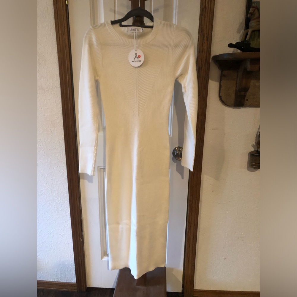Amaryllis Cream Long Sleeve Knit Dress